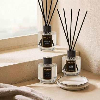 Reed Diffuser Set of 3 for Bathroom Air Fresheners, Oil Diffuser Sticks | Cedar Wood,White Pine Moroccan Amber Scent Diffuser(1.7 fl oz*3) Fragrance with 18 Sticks Defusers | Shelf Decor