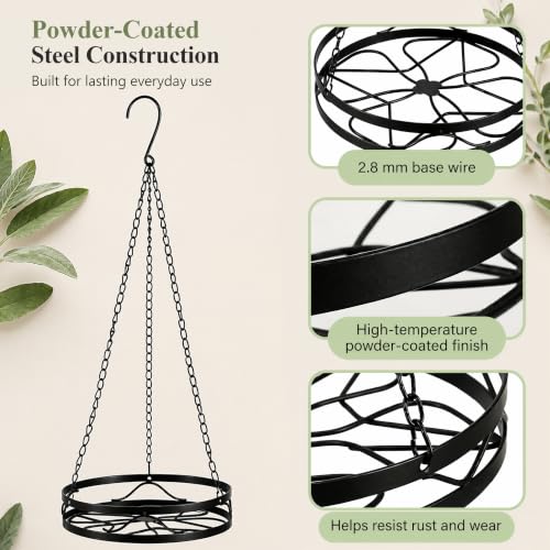 Kingrol 2 Pack Hanging Plant Holders Indoor, Metal Hanging Plant Holder, Heavy Duty 22 lbs Powder Coated Rust Resistant Hanging Planter Basket with Chains for Indoor Plants Decor
