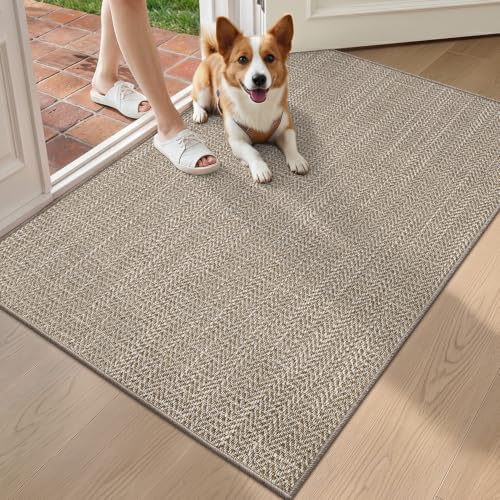 LUMI Ultra Thin Indoor Door Mat 36x56, Non-Slip Rubber Dirt Trapper | Low Profile Entryway Mat, Dirt Resistant Doormat, Stain Resistant Durable, Easy Clean for Inside, Patio, Porch, Brown - color: Brown, size: 3' x 4'8" (Rectangular)