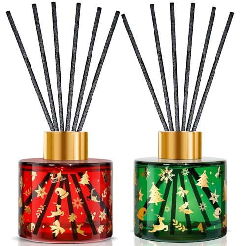 STRN Reed Diffuser Set, Sweet Home & Wreath Scents, Home Fragrance 200ML | Long-Lasting Home Decoration for Bathroom, bedroom, Office - 2 Packs - color: Red + Green