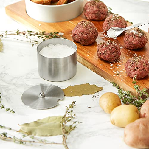 RSVP International Endurance Kitchen Collection Salt Cellar Set with Spoon, 4-Ounce, Brushed Stainless Steel - size: 0.1 Quarts