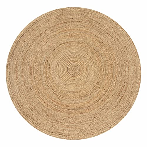 Hausattire Jute Braided Round Rug, Natural, 5 ft | 100% natural jute, hand woven, reversible, boho farmhouse style, entryway/kitchen/living room use - color: Natural, size: 5' (Round)
