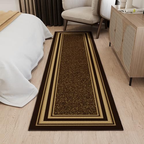 Ottomanson 3x10 Hallway Runner Rug – Non-Slip Kitchen Rugs - color: Border Brown, size: 2'7" x 9'6" (Runner)
