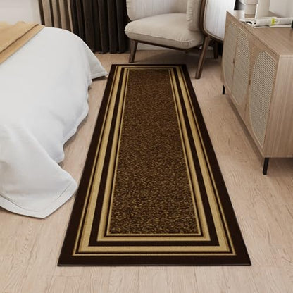 Ottomanson 3x10 Hallway Runner Rug – Non-Slip Kitchen Rugs - color: Border Brown, size: 2'7" x 9'6" (Runner)