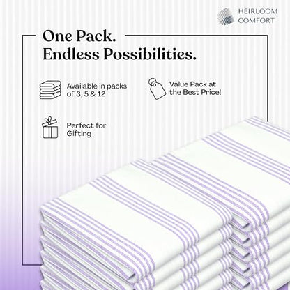 Lavender Stripe Kitchen Towels, 5 Pack, 100% Cotton, Super Absorbent and Quick Dry, Multi Pin Striped Towel Set, Durable Dish Cloths for Kitchen Use, Cleaning & Drying Dishes - color: Lavender, style: 5 Pack