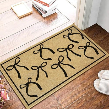 Black Bow Mat Cute Welcome Mat for Inside Outside Entrance Girl Bedroom Rug - color: Bows Black
