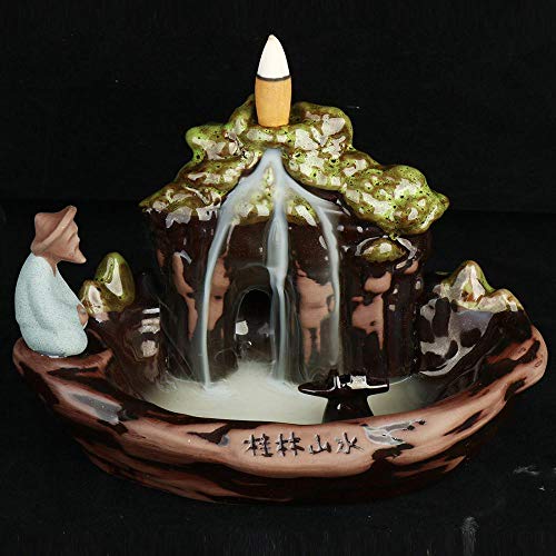 Guilin Landscape Backflow Incense Burner Incense Cone Sticks Holder Porcelain Handmade Beautiful Scene Prefect Gift for Aromatherapy Ornament Home and Office Decor