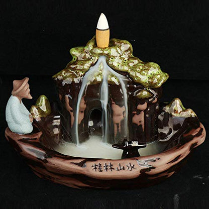 Guilin Landscape Backflow Incense Burner Incense Cone Sticks Holder Porcelain Handmade Beautiful Scene Prefect Gift for Aromatherapy Ornament Home and Office Decor