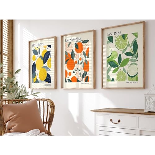 Fruit Market Wall Art Decor Kitchen Lemon Pictures Wall Art Fruit Botanical Prints Poster Orange Green Canvas Kitchen Artwork for Dining Room 16x24 Inch Unframed Set of 3 - color: Fruit Market Prints, size: 24"L x 16"W, style: Unframed
