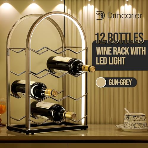 LED Countertop Wine Rack - 12 Bottle Freestanding Modern Metal Wine Rack - Tabletop Wine Holder Stand for Cabinet, Pantry, Wine Bottle Storage - color: 12 Bottles With Led Light