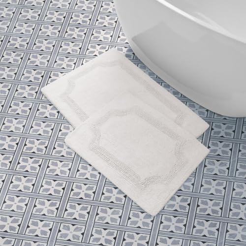 Laura Ashley - Reversible Cotton Bath Mat, Premium Bathroom Décor, Machine Washable Bathroom Rug, Highly Absorbent, 17"x24"/20"x32" 2-Piece Set, Ivory (Pack of 6) - color: Ivory, size: 1'8" x 2'8" (Rectangular) (Pack of 6)