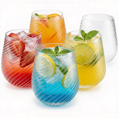 40 Pack Plastic Wine Glasses, 12 Oz Disposable Cocktail Whiskey Glasses | Spiral Stemless Champagne Margarita Glasses, Clear Unbreakable Reusable Plastic Cups for Party Wedding Birthday - color: Spiral-40 Pack