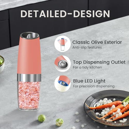 Battery Operated Salt And Pepper Grinder Set 2 Pack (Pink) | Gravity-Activated Automatic Grinder With Led Light & Adjustable Coarseness, Each Uses 6 Aaa Batteries,Kitchen Daily Seasoning - color: Battery/2pcs/Pink