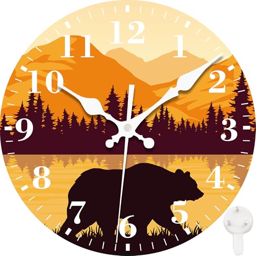 Wall Clocks Battery Operated, Bear and Forest Silent Non Ticking Decorative Indoor Outdoor Wall Clocks for Living Room Kitchen Bedroom Bathroom 12" - color: Bear and Forest