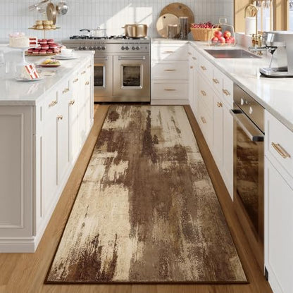 Kelarea Washable Runner Rug 2x6, Non-Slip Low Pile Abstract Brown | Water & Stain Resistant, Pet Friendly, Easy Clean, Ultra Soft, for Entrance, Kitchen, Bedroom, Hallways - color: Brown, size: 2' x 6' (Rectangular)