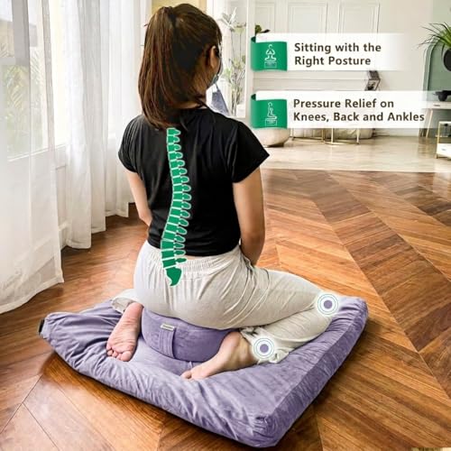 Hihealer Meditation Cushion, Traditional Tibetan Meditation Pillow Velvet Cover - Large Floor Cushion Seating for Adults - Yoga Buckwheat Bolster for Women、Moms - color: Romantic Purple(set)