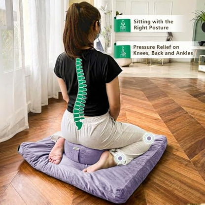 Hihealer Meditation Cushion, Traditional Tibetan Meditation Pillow Velvet Cover - Large Floor Cushion Seating for Adults - Yoga Buckwheat Bolster for Women、Moms - color: Romantic Purple(set)