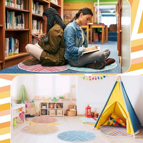 12 Pcs Carpet Circle Seats, 15 Inch Round Classroom Rug, Non Slip Corner Floor Cushion Mat, Circle Time Rug for Living Room, Learning, Playing Areas, Story Time, Group Activity (Kaleidoscope) - style: Kaleidoscope