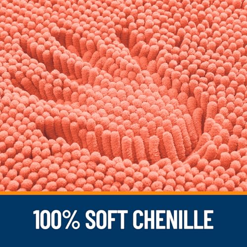 OLANLY Chenille Bathroom Mat and Toilet Rugs U-Shaped, Bath Mat Size 30x20 and Bathroom Rugs Sets Size 30x20+24x20 in Coral, 3 Item Bundle