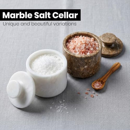 Marble Salt Cellar with Lid - Stone Salt Container for Countertop, Salt Box Keeper for Kitchen Counter, 3.5 oz OceanicX Marble Cellar (White Oceanic) - color: White Oceanic