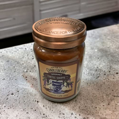 Candleberry Candles | Gourmet Coffee Shoppe Collection | Strong Fragrances for Home | Hand Poured in The USA | Highly Scented & Long Lasting | Large Jar | (Cinnamon Cafe Latte)