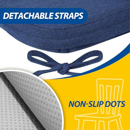 AAAAAcessories D-Shaped Chair Cushions, 2" Thick Dining Chair Pads with Ties and Removable, Machine-Washable Cover, 17" x 16", Set of 6, Blue - color: Blue, size: 6 Count(Pack of 1)
