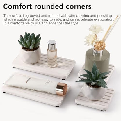 Set of 4 Bathroom Vanity Tray, Quick-Dry Diatomite Kitchen Tray with Non-Slip Pads | Water Absorbing Stone Used for Soap, Sponges, Cosmetics | Eco-Friendly Bath Sink Organizer - color: White