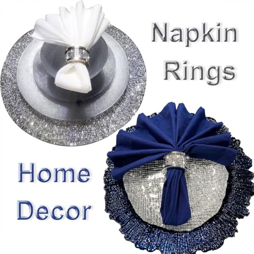 Silver Diamond Napkin Rings (Silver 12 Pack) | Crystal Glass Napkin Holder Glam Crushed Diamond Table Settings Bling Serviette Buckles Cloth Holder - color: Silver 12 Pack