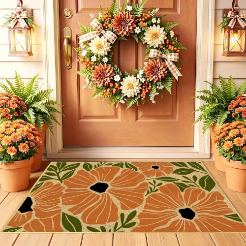 Welcome Mats Cute Door Mats for Outdoor Indoor entrance Flower Rugs 17"x30" | floral front door mats, Non-slip backing, durable, low profile, outside rug, housewarming gift, for living room patio hallway - color: Flowers