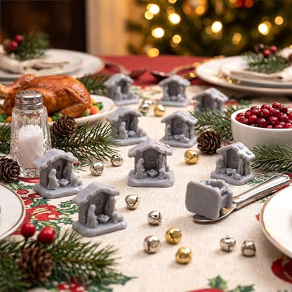 RoundFunny 50pcs Miniature Christmas Nativity Resin Holy Family with Manger | Mini Nativity Scene Figurines, Holy Family Stable Statue, Religious Gift DIY Crafts for Xmas Mantel Tiered Tray Table Decor - style: Christmas Nativity