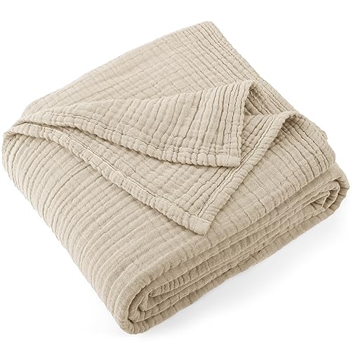 Carriediosa 100% Cotton Muslin Throw Blanket 50 x 70 Summer Gauze for Adult | 4-Layers Throw XL Throws for Bed Sofa Couch, Soft Lightweight Breathable Linen Blankets Bedspread All Season, Khaki - color: Khaki, size: Throw XL