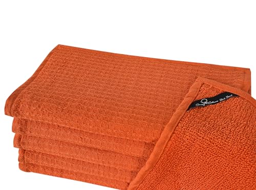 Dish Towels|Kitchen Dish Cloths Two-Sided Waffle Terry|13x28 Inches 100% Cotton Dish Rags Washing Dishes|Super Absorbent Reusable Quick Drying Dish Towels| 6-Pc Set Orange - color: Orange-1