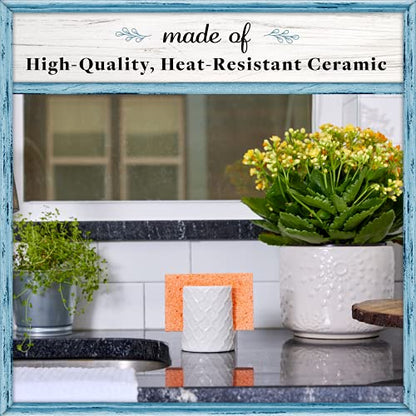 Home Acre Designs Sponge Holder for Kitchen Sink - Rustic Farmhouse Home Kitchen Decor - White Ceramic - style: Embossed