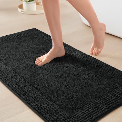 Madison Park Splendor Reversible 100% Cotton Bath Rug, 20 x 30, Black | Tufted Bathroom Mat, 3000 GSM, Hotel Quality, Luxurious Plush, Medium Pile, Absorbent, Quick Dry, OEKO-TEX, Shower Room Décor - color: Black, size: 1'8" x 2'6" (Rectangular)