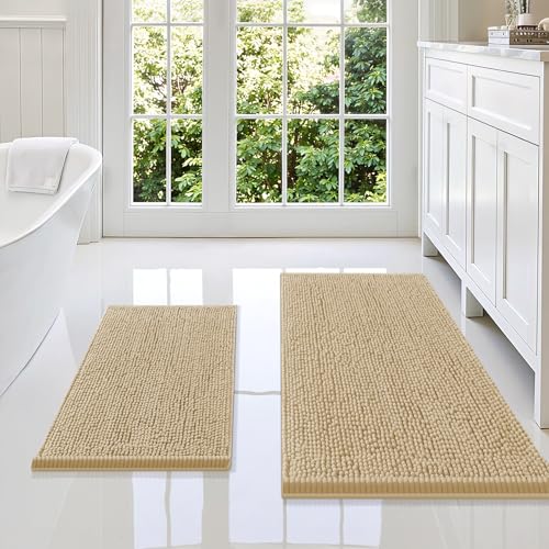 Smiry Chenille Bathroom Rugs Sets 2 Piece (36x24+24x16, Beige) | Soft Absorbent Machine Washable Non Slip Shaggy Bath Rug Set for Tub, Shower, and Floor, Home Decor - color: Beige, size: 36"X24"+24"X16"