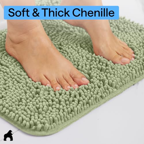 GORILLA GRIP Bathroom Rug Sets 3 Piece, Bath Mat Set and Oval Toilet Base with Rubber Backing, Plush Absorbent Shaggy Chenille Washable Mats, Includes 24x19.5, 24x17 and 36x24 Inch Rugs, Sage - color: Sage, style: 24"x19.5" + 24"x17" + 36"x24" - 3 Pack