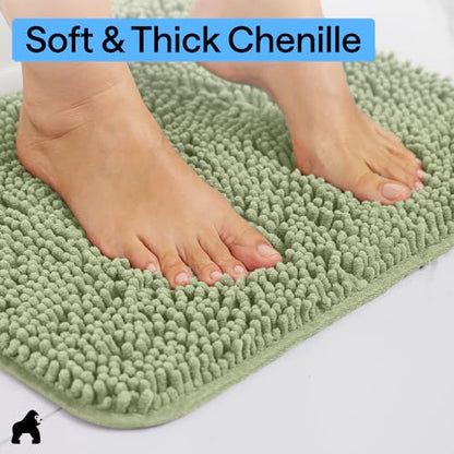 GORILLA GRIP Bathroom Rug Sets 3 Piece, Bath Mat Set and Oval Toilet Base with Rubber Backing, Plush Absorbent Shaggy Chenille Washable Mats, Includes 24x19.5, 24x17 and 36x24 Inch Rugs, Sage - color: Sage, style: 24"x19.5" + 24"x17" + 36"x24" - 3 Pack