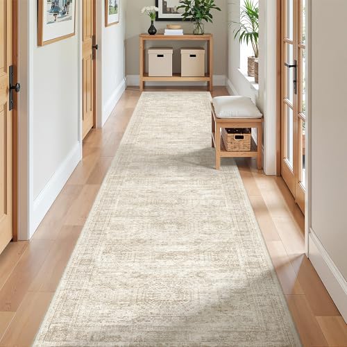 2x10 Runner Rug Non Slip,Washable Hallway Runner Rug,Beige | Long Neutral Rugs for Kitchen,Entryway,Bedroom,Bathroom,Laundry Room,Thin,Soft Runner Rug,Stain Resistant Indoor Carpet - color: Beige/Ivory, size: 2' x 10' (Runner)