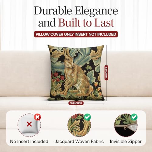 William Morris Hare Tapestry Throw Pillow Cover 18 x 18 in - color: Brown Hare