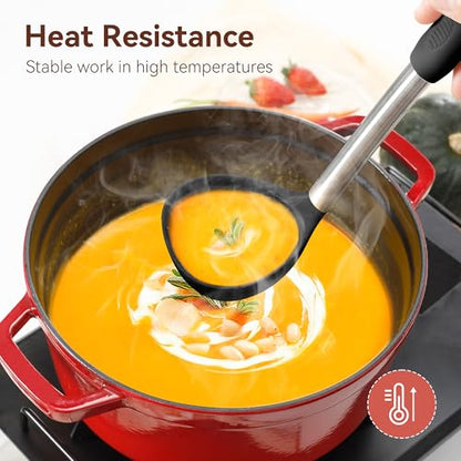 NCUE 35 Pcs Silicone Cooking Utensils Set BPA Free 446°F Heat Resistant | Stainless Steel Handles Kitchen Utensils Set, Thickened Heads Silicone Grips Nonstick Dishwasher Safe for Baking Housewarming - color: Black