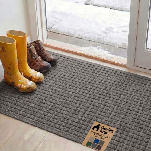 GORILLA GRIP® Ultra Absorbent Front Door Mat Outside Entrance 47x35, Traps Dirt and Moisture, HydroABSORB Indoor Outdoor Doormat Holds Up to 6 Cups Water, Stain and Fade Resistant Welcome Mat Charcoal - color: Charcoal, size: 47" X 35"