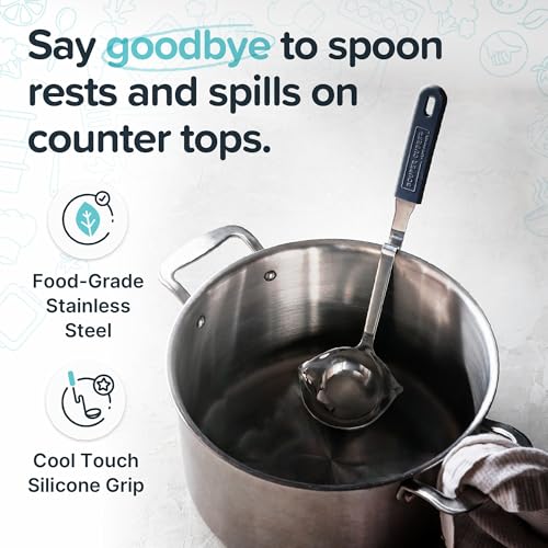 Souper Cubes Soup Ladle Stainless Steel with Patented Pot Hook, Charcoal | Durable Stainless Steel Ladle Hooks to Your Pot to Help Prevent Drips and Keep Counters and Stovetop Clean - color: Charcoal, size: Ladle 1-Pack