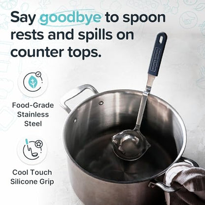 Souper Cubes Soup Ladle Stainless Steel with Patented Pot Hook, Charcoal | Durable Stainless Steel Ladle Hooks to Your Pot to Help Prevent Drips and Keep Counters and Stovetop Clean - color: Charcoal, size: Ladle 1-Pack