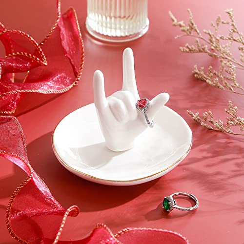 PUDDING CABIN Ring Holder - I Love You Hand, Ceramic Jewelry Dish, Valentine's Day, Wedding, Birthday, Mothers Day Gifts for Women - style: I love you Hand