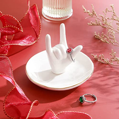 PUDDING CABIN Ring Holder - I Love You Hand, Ceramic Jewelry Dish, Valentine's Day, Wedding, Birthday, Mothers Day Gifts for Women - style: I love you Hand