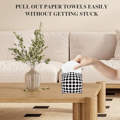 Black and White Checkerboard Tissue Box Cover, Tissue Holder Square - color: Checkerboard