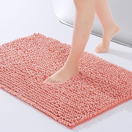 FRESHMINT Large Chenille Bathroom Rugs Mat 36”x24”, Non-Slip Bath Mat for Bathroom Floor & Bathtub, Washable Shower Shag Bath Rugs, Soft Fluffy Thick Water Absorbent Microfiber Shower Mat, Coral - color: Coral, size: 2' x 3' (Rectangular)