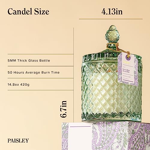 Hidden Label Large Decorative Jar Candle,Larde Wood Wick Lavender Vanilla + Lemongrass Ginger Scented Candle.Soy Wax Candle for Home Scented