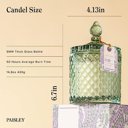 Hidden Label Large Decorative Jar Candle,Larde Wood Wick Lavender Vanilla + Lemongrass Ginger Scented Candle.Soy Wax Candle for Home Scented