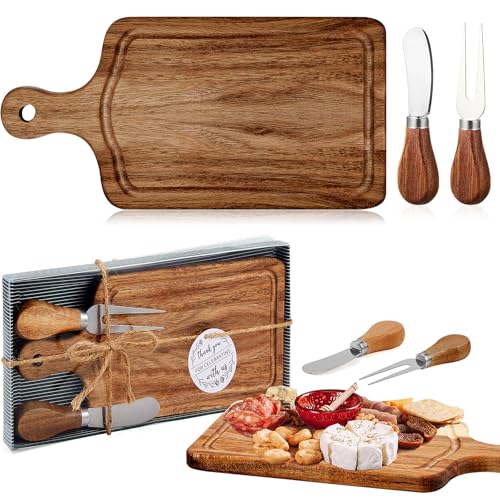 1 Set Bridal Baby Shower Cheese Prizes Wooden Square Board Gift Set Knives Forks Thank You Tags with Box for Guests for Valentines Bridal Baby Shower Housewarming Gifts (Acacia Color) - color: Acacia Color